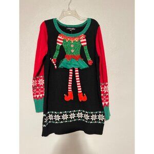 United States Sweaters XL Holiday Elf Dress With 3D Candy Cane & Pom-Pom Details
